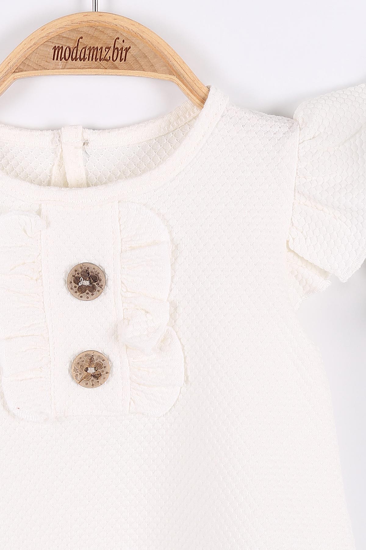 Beyaz (6-18 Ay) Güpürlü Düğme Detaylı Kız Bebe Tulum 175398