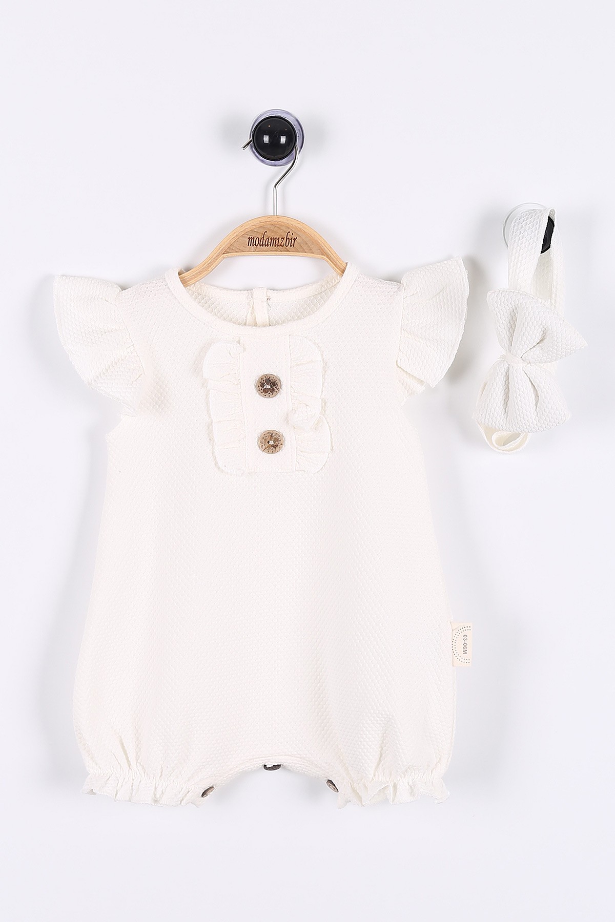 Beyaz (6-18 Ay) Güpürlü Düğme Detaylı Kız Bebe Tulum 175398