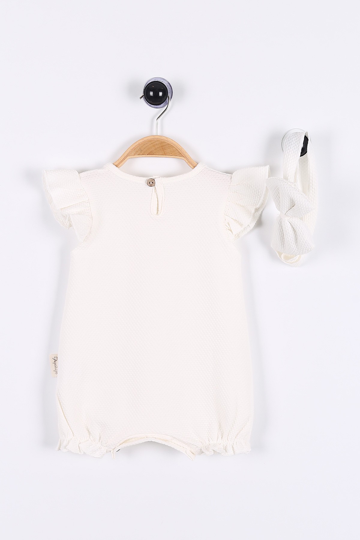 Beyaz (6-18 Ay) Güpürlü Düğme Detaylı Kız Bebe Tulum 175398