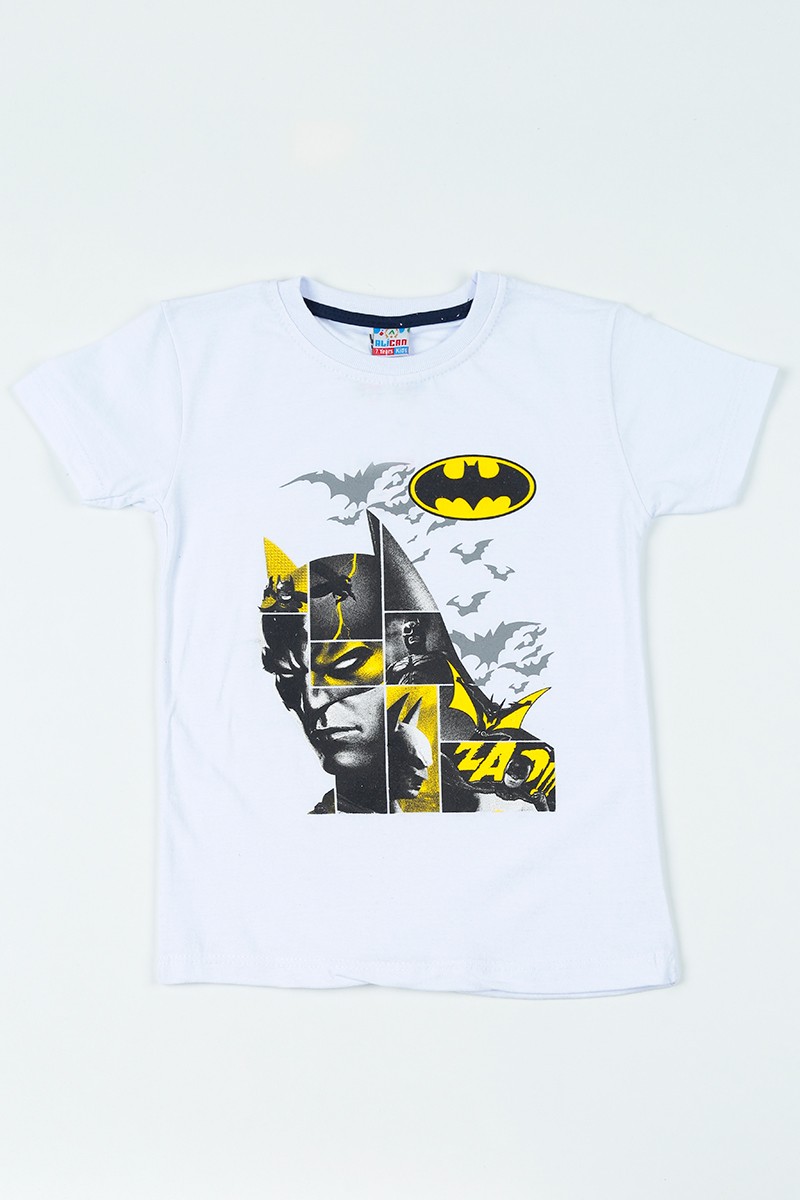 Beyaz (7-12 yaş) Batman Baskılı Erkek Çocuk Tişört 108333