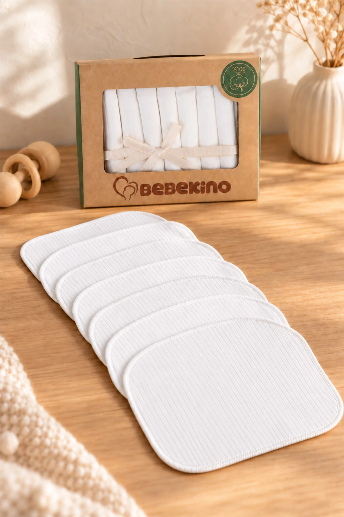 Beyaz 7'li Kutulu ve Pamuklu Unisex Penye  Bebek Mendil 493845