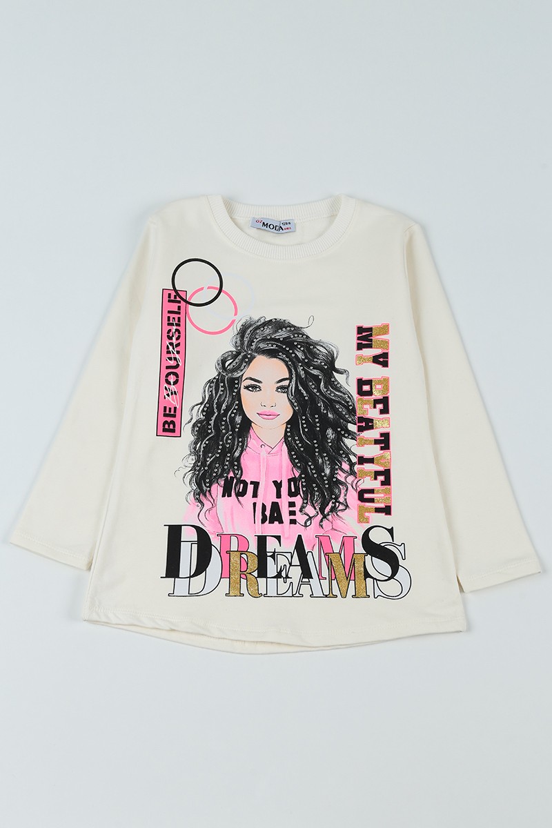 Beyaz (8-14 Yaş) Dreams Baskılı Kız Çocuk Sweatshirt 92865