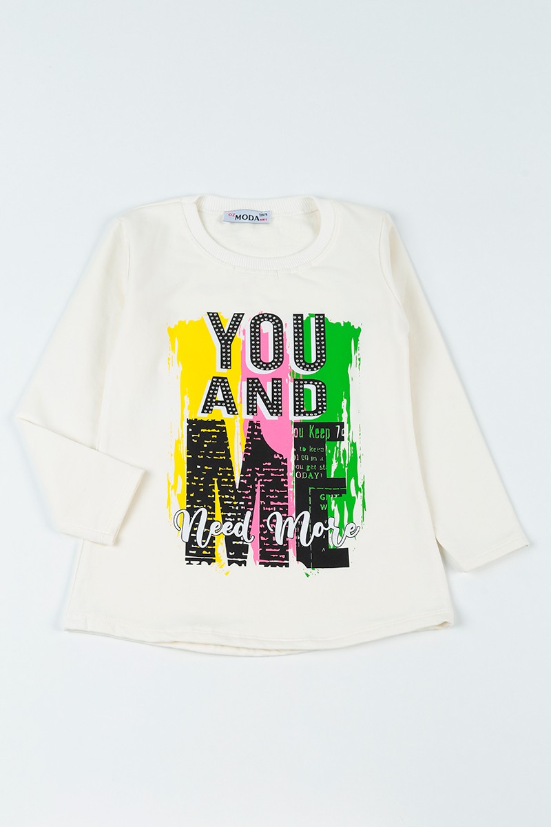 Beyaz (8-14 Yaş)Taşlı İçi Şardonlu Kız Çocuk Sweatshirt 92793