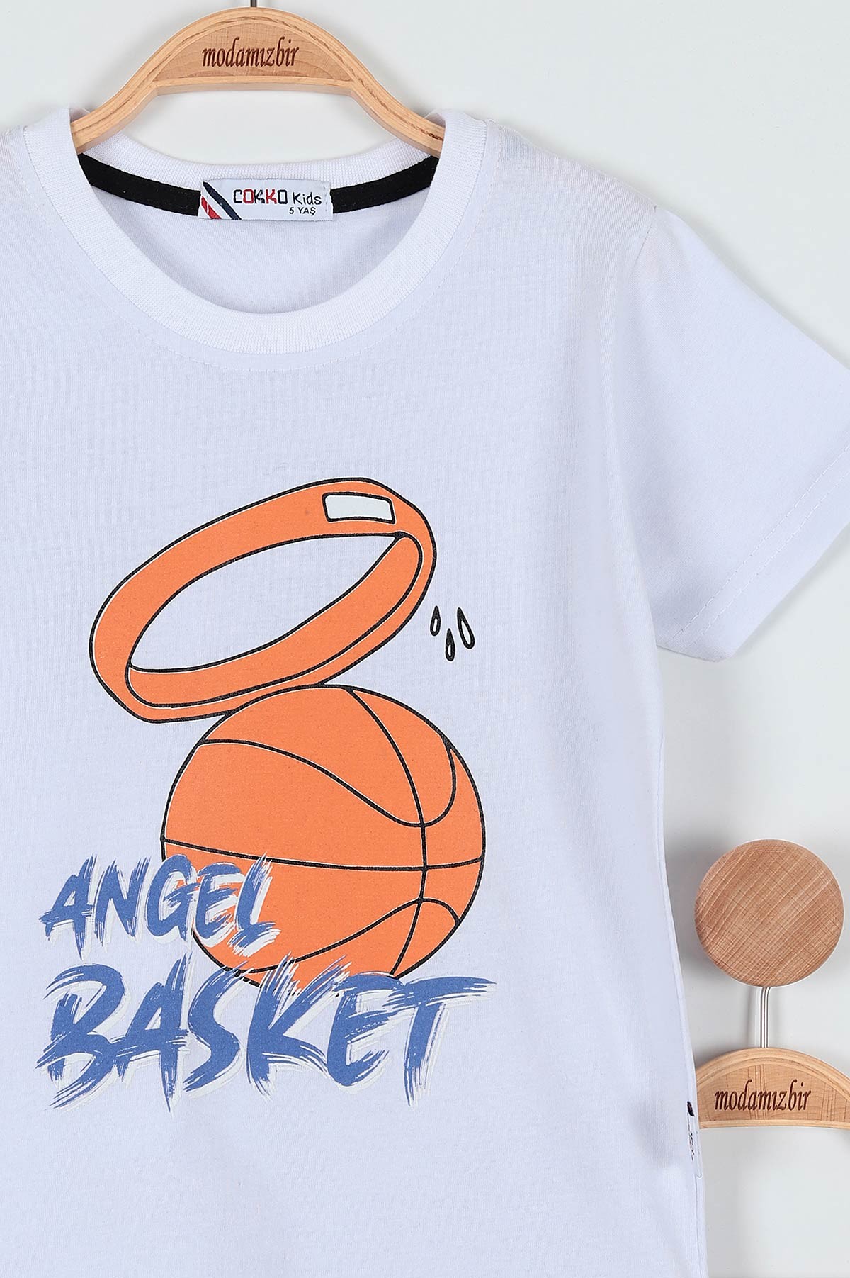 Beyaz (9-12 Yaş) Angel Basketbol Baskılı Şortlu Erkek Çocuk Takım 186231