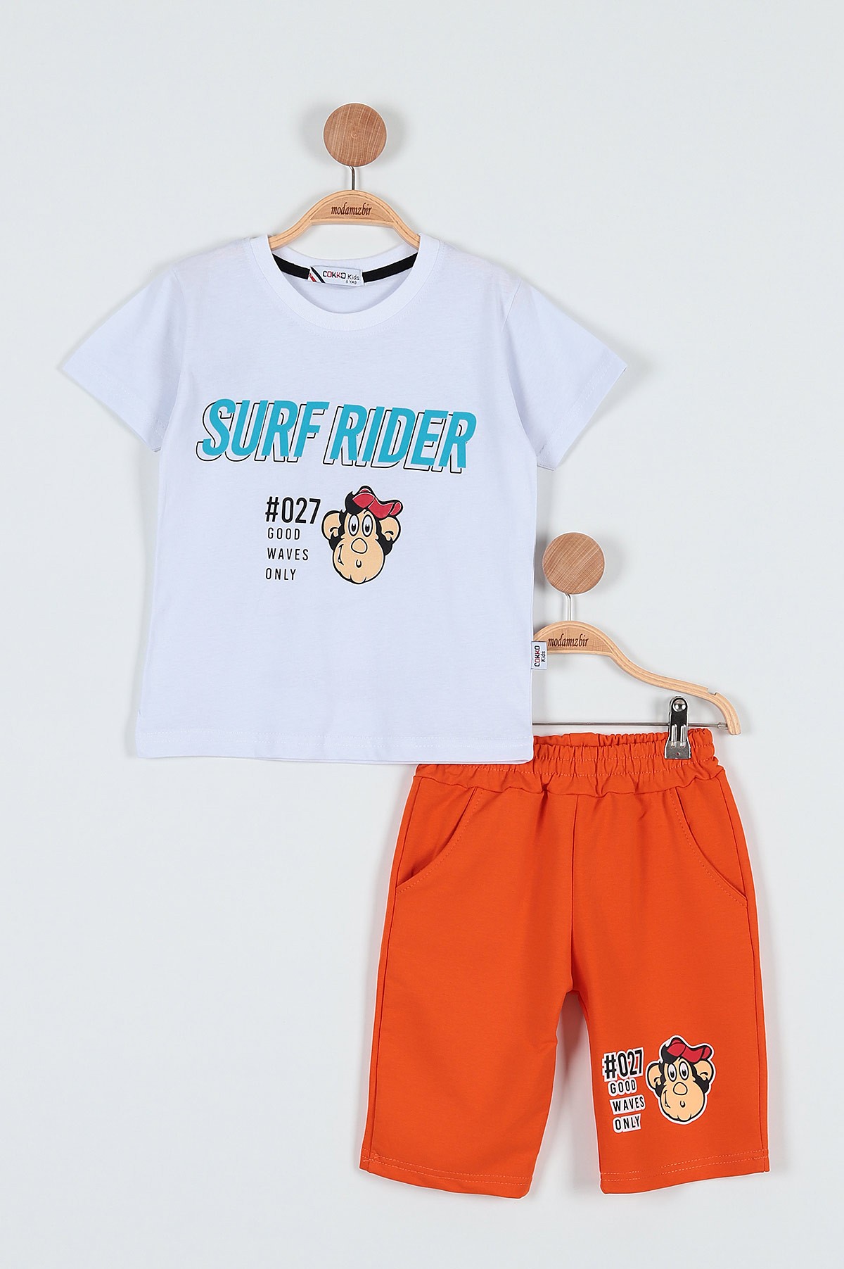 Beyaz (9-12 Yaş) Surf Rıder Baskılı Şortlu Erkek Çocuk Takım 186220