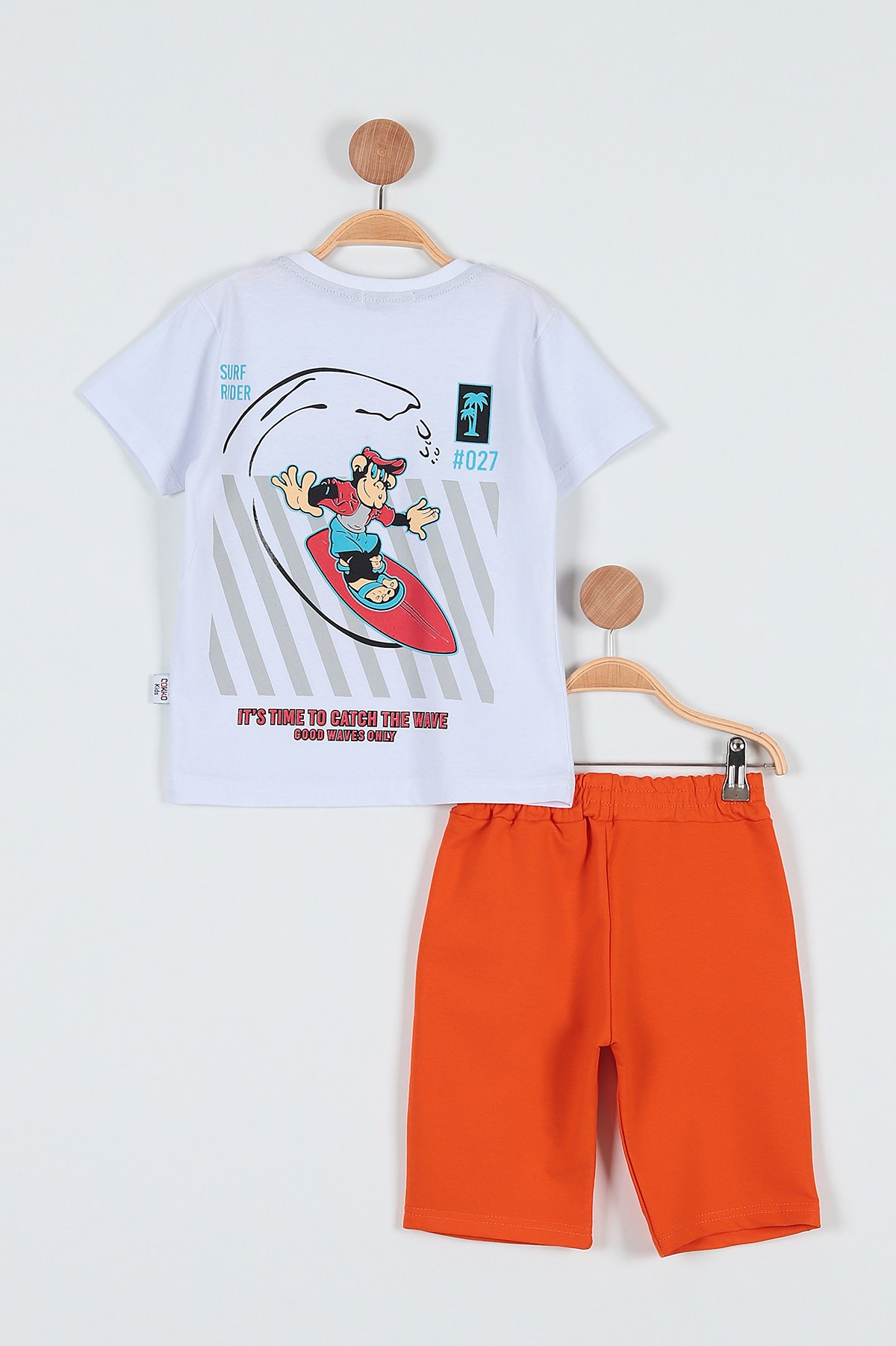 Beyaz (9-12 Yaş) Surf Rıder Baskılı Şortlu Erkek Çocuk Takım 186220