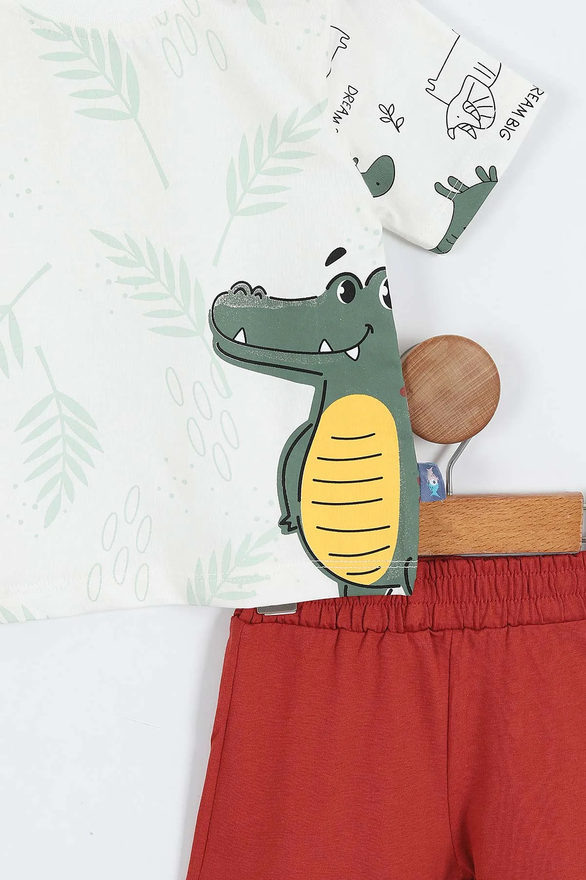 Beyaz (9-24 Ay) Dinazor Baskılı Şortlu Erkek Bebek Yazlık Takım 357456