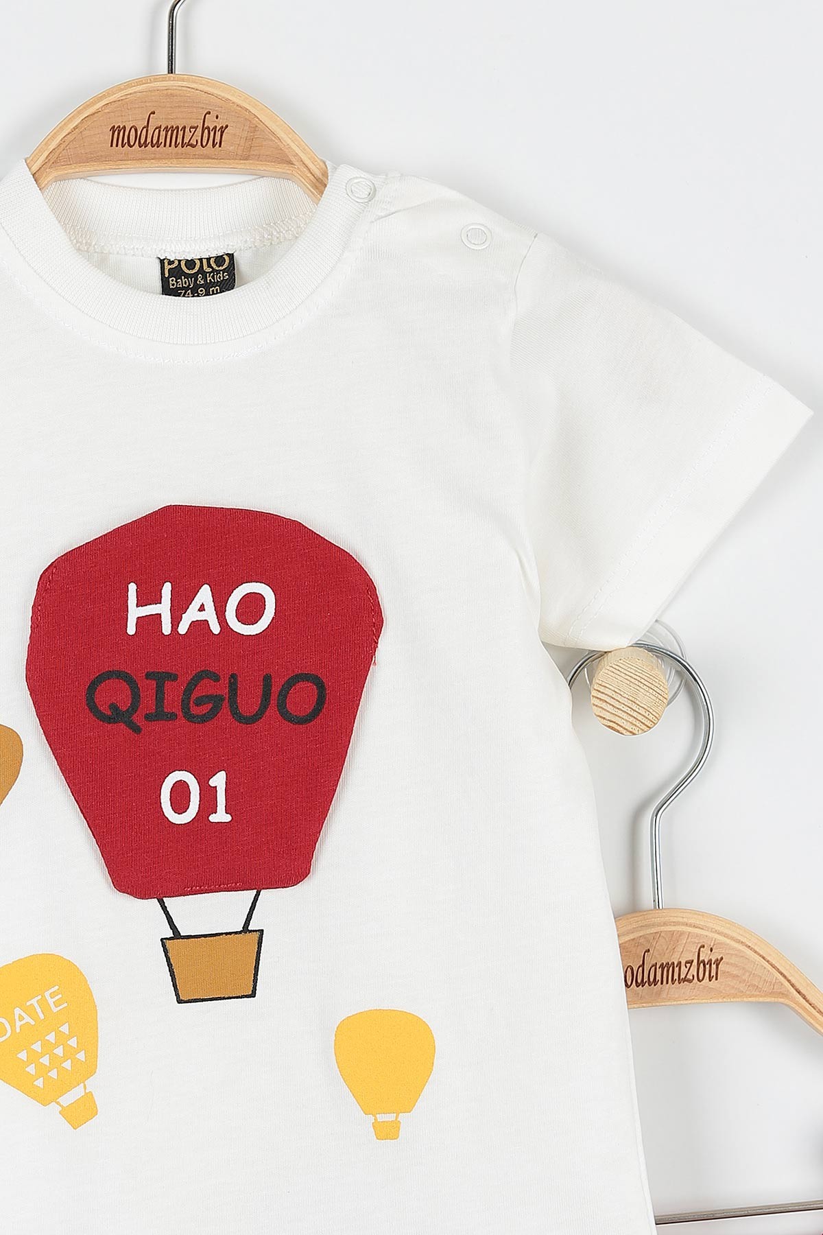 Beyaz (9-24 Ay) Hao Qıgua Baskılı Zeplin Motifli Şortlu Erkek Bebe Takım 173489