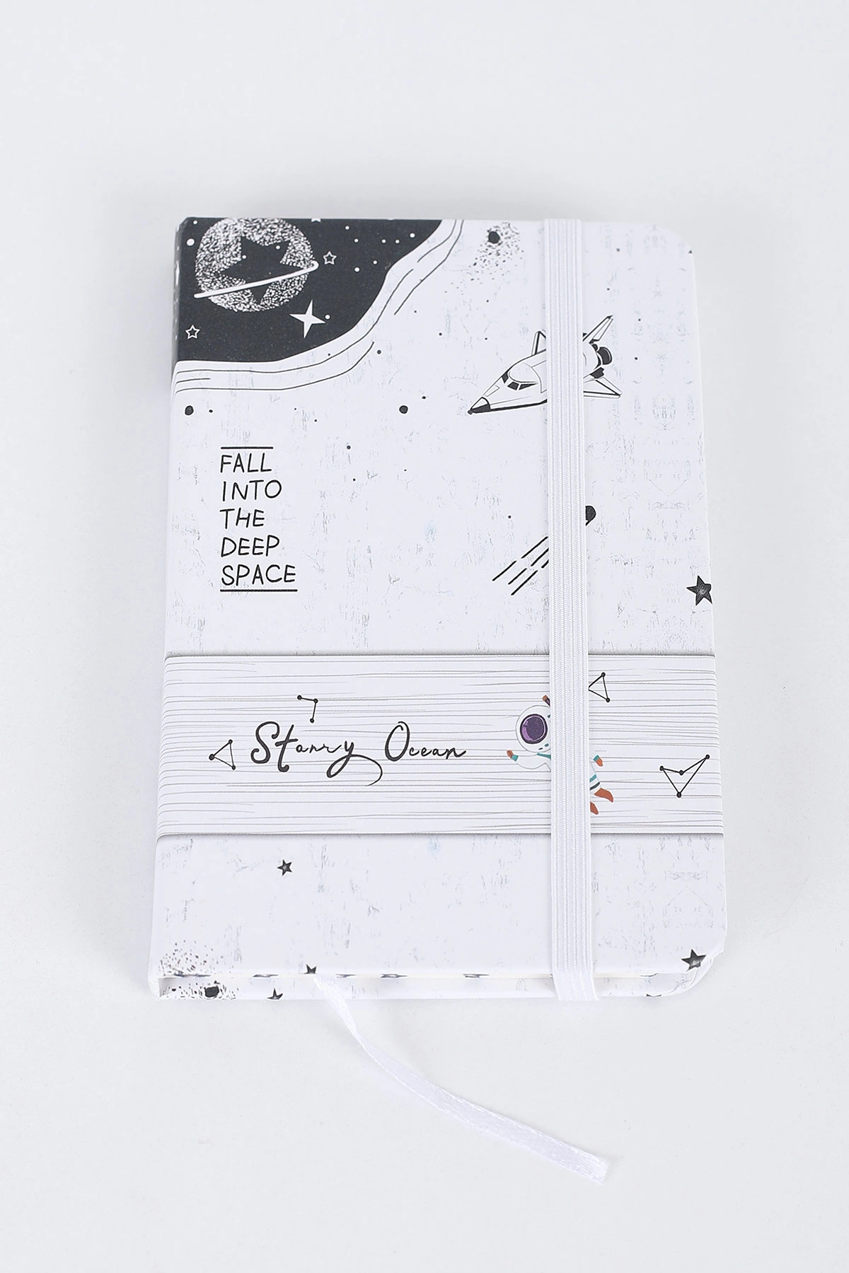Beyaz 9x14 Cm Desenli Lastikli Bloknot Defter-Notebook 392567