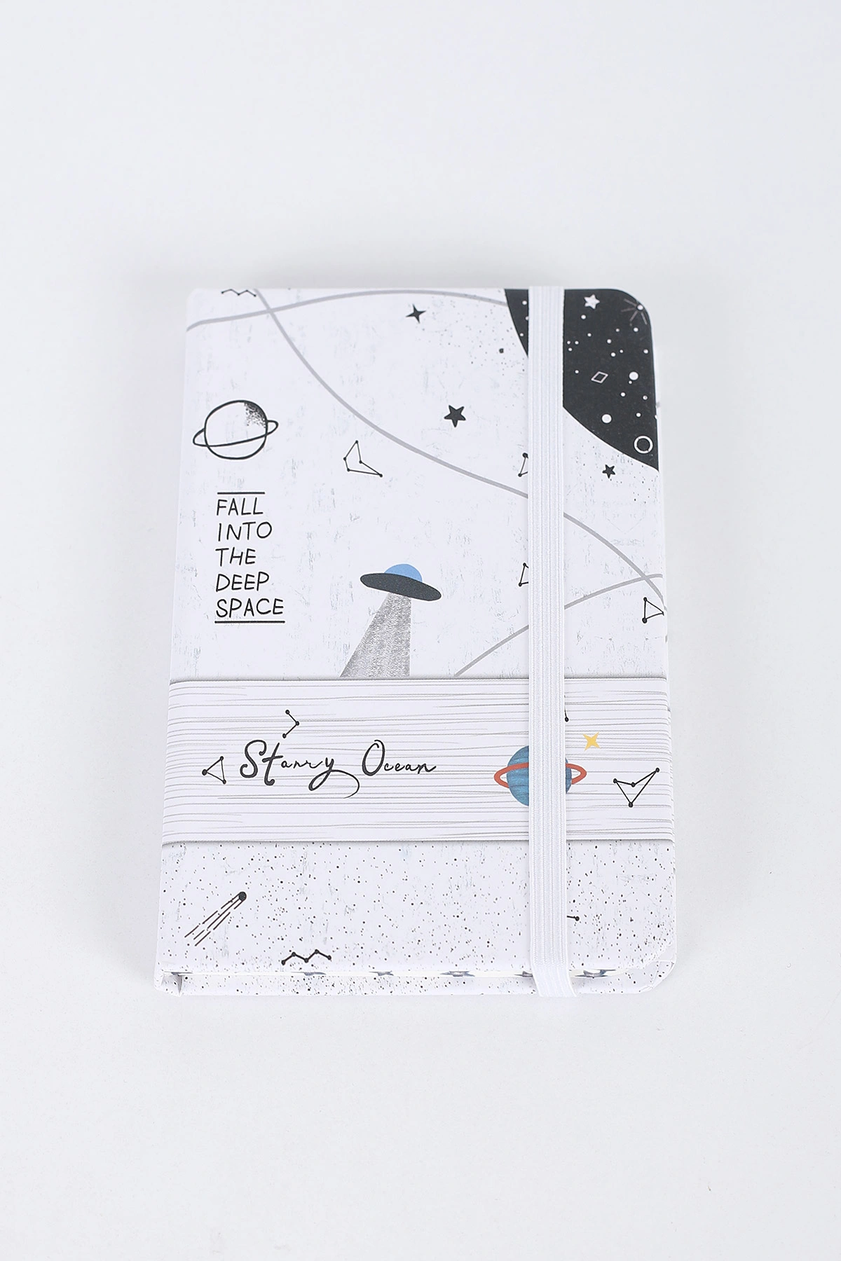 Beyaz 9x14 Cm Desenli Lastikli Bloknot Defter-Notebook 392568
