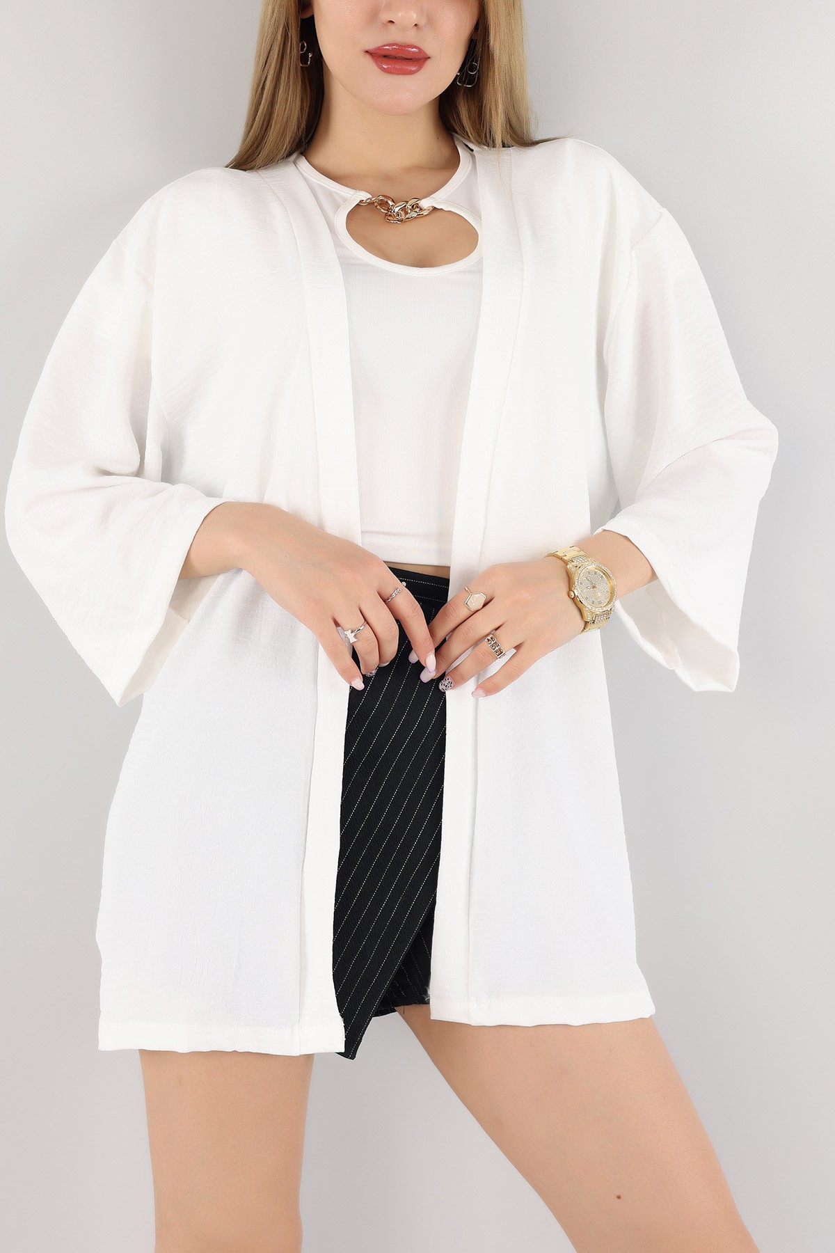Beyaz Aerobin Kumaş Kimono 170361