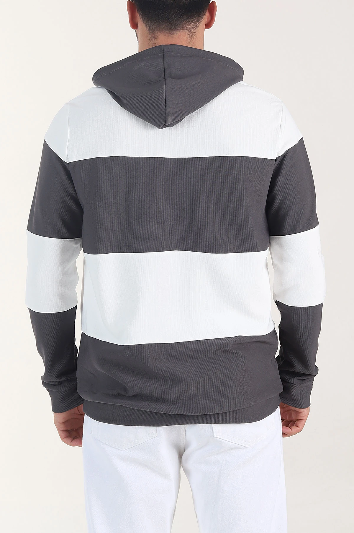 Beyaz Antrasit Cep Detaylı Yazılı Kapüşonlu Erkek Sweatshirt 408075