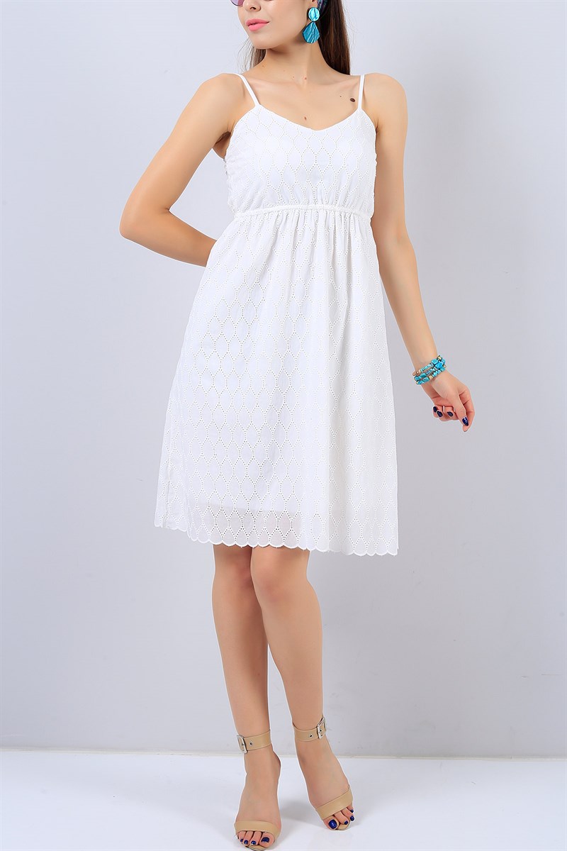 Beyaz Askılı Bayan Elbise 15306B