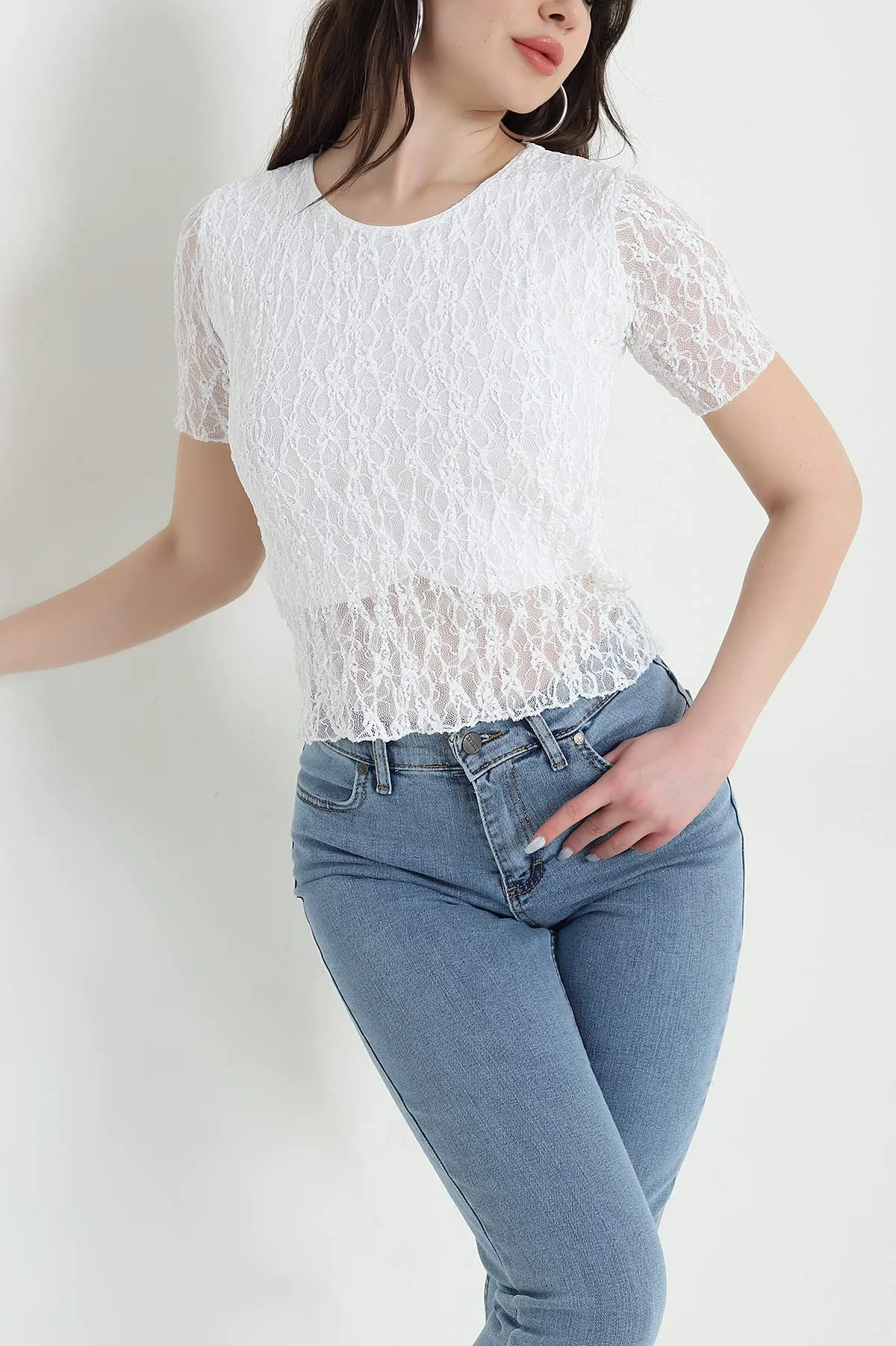 Beyaz Astarlı Kadın Tül Bluz 448684