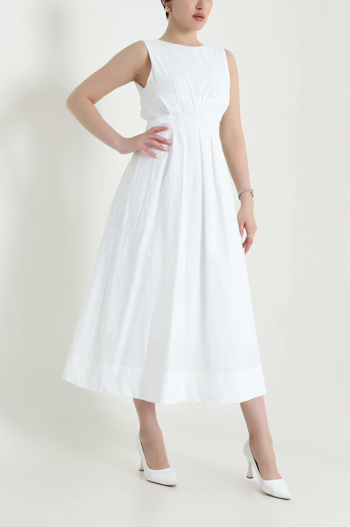 Beyaz Astarlı Poplin Kadın Elbise 456741
