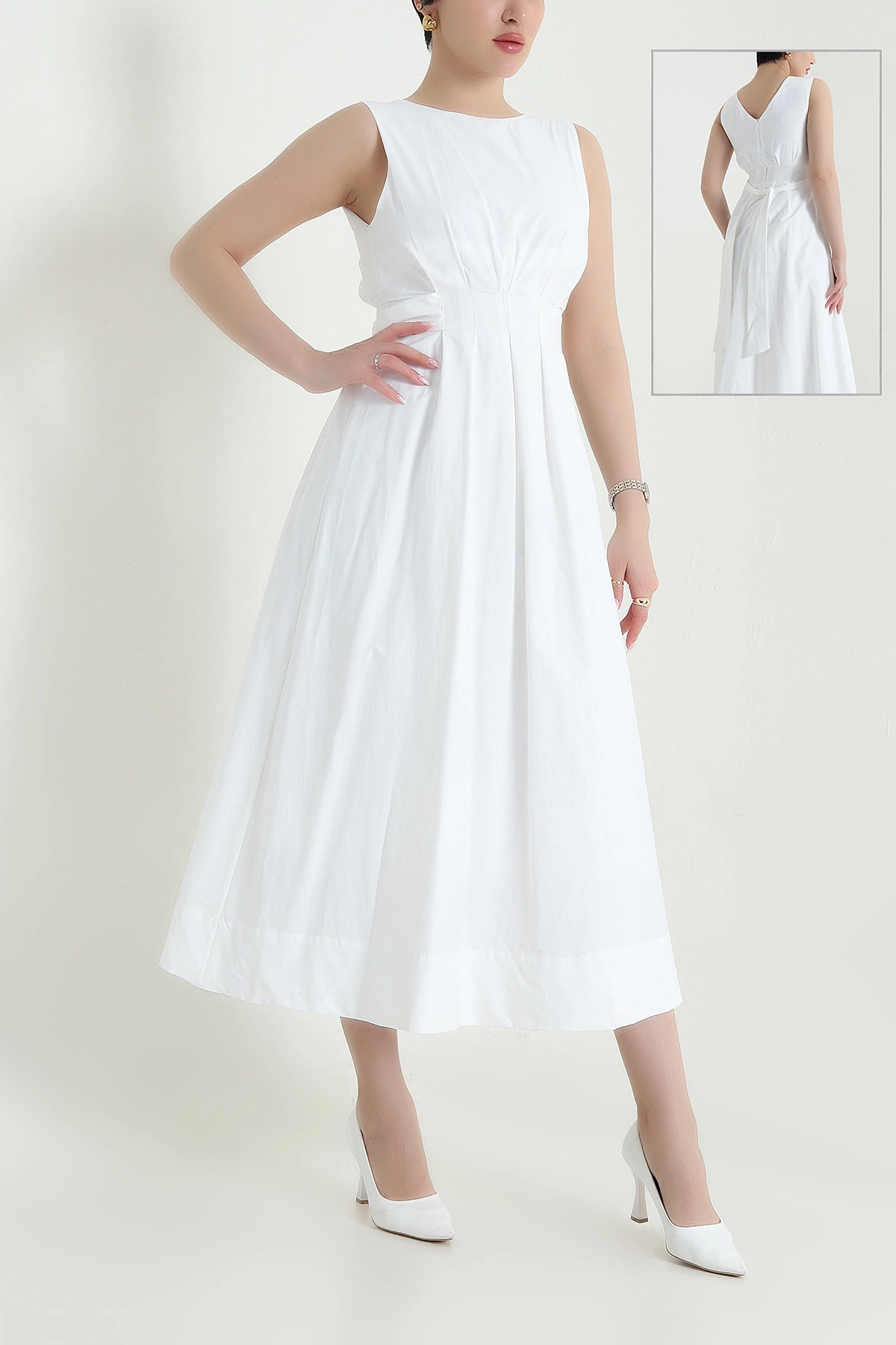 Beyaz Astarlı Poplin Kadın Elbise 456741