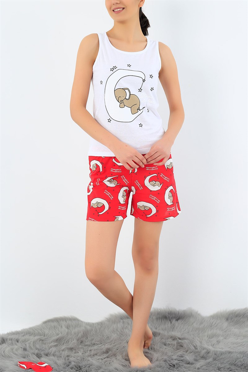 Beyaz Ay Baskılı Bayan Pijama Takımı 32699