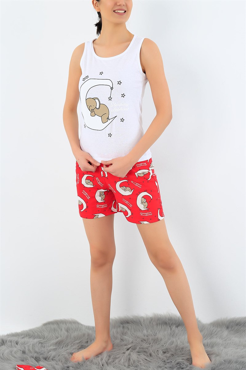 Beyaz Ay Baskılı Bayan Pijama Takımı 32699