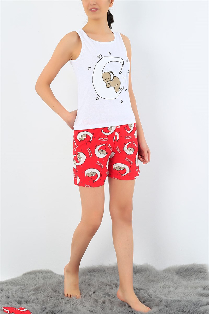 Beyaz Ay Baskılı Bayan Pijama Takımı 32699