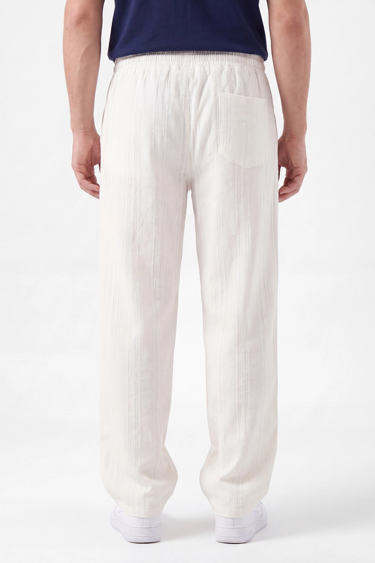 Beyaz Baggy Ham Keten Belden Bağlamalı Erkek Pantolon 459581