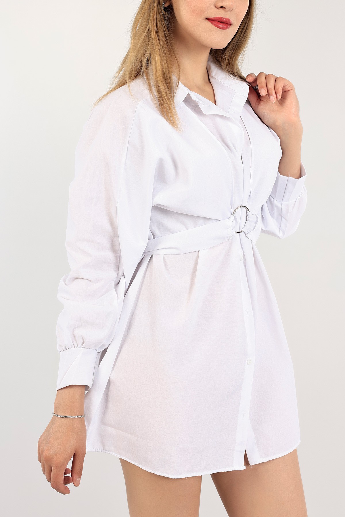 Beyaz Bağlamalı Dokuma Tunik 113585