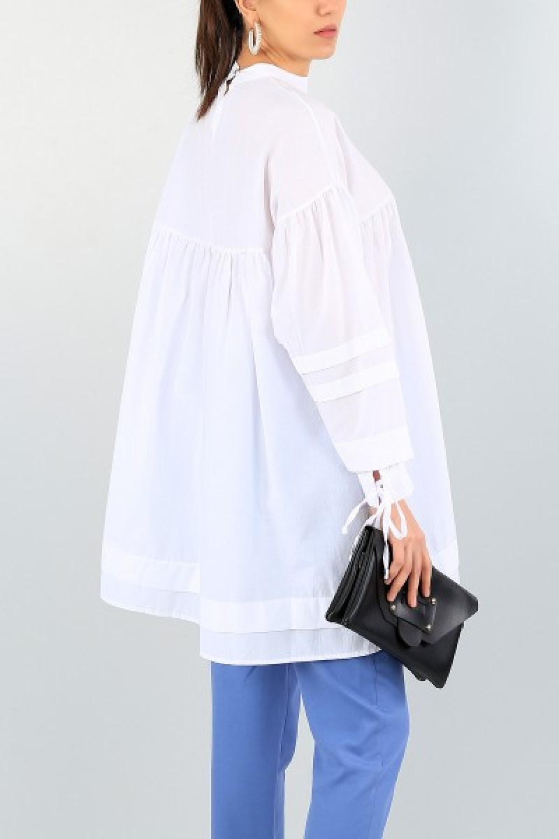 Beyaz Bağlamalı Kol Tunik 71860