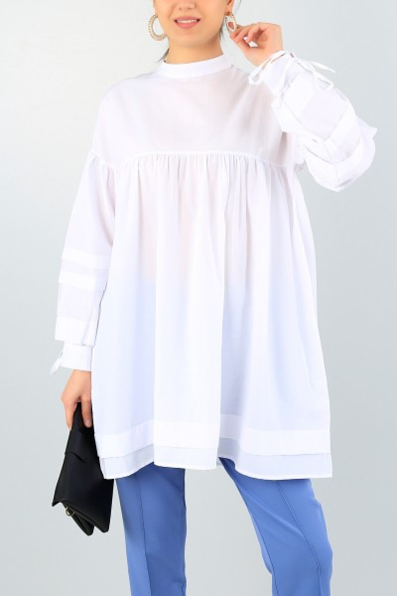 Beyaz Bağlamalı Kol Tunik 71860