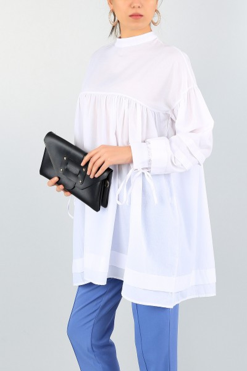 Beyaz Bağlamalı Kol Tunik 71860