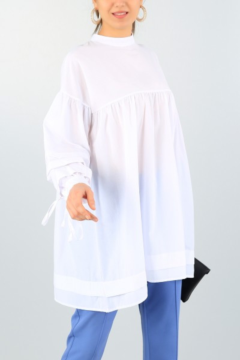 Beyaz Bağlamalı Kol Tunik 71860