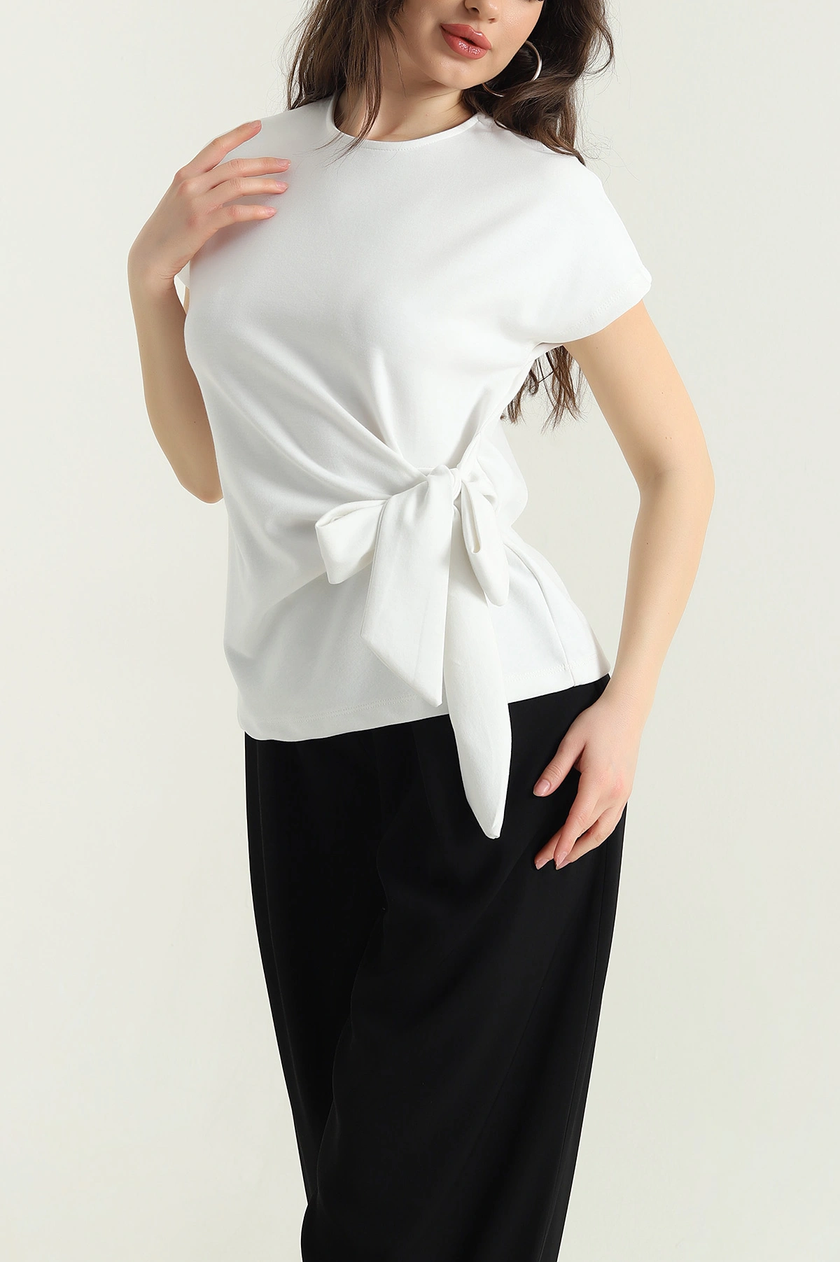 Beyaz Bağlamalı Modal Kadın Bluz 429546