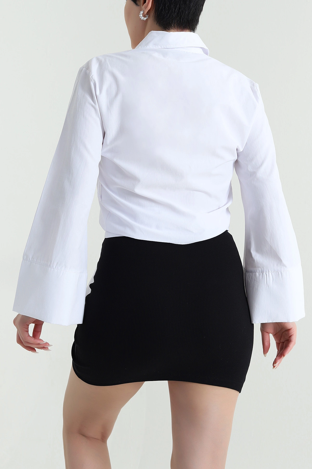 Beyaz Bağlamalı Poplin Kadın Crop Gömlek 449431