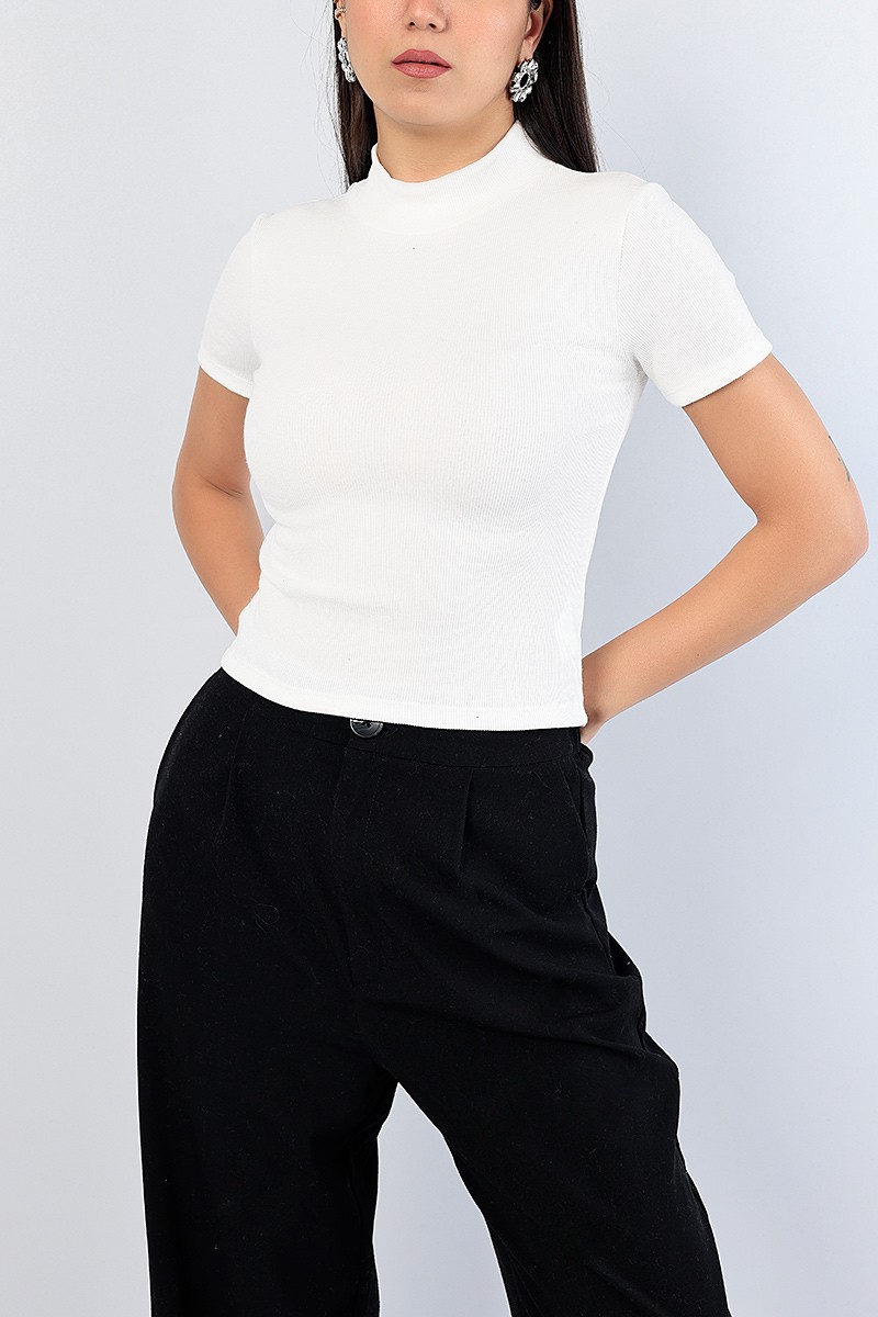 Beyaz Balıkçı Yaka Fitilli Bluz 82403
