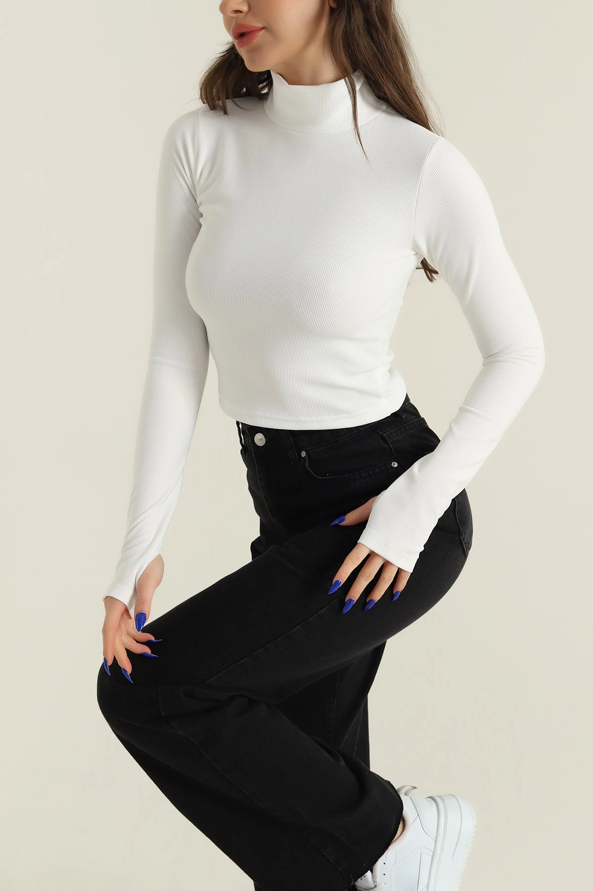 Beyaz Balıkçı Yaka Ottman Kadın Bluz 426955