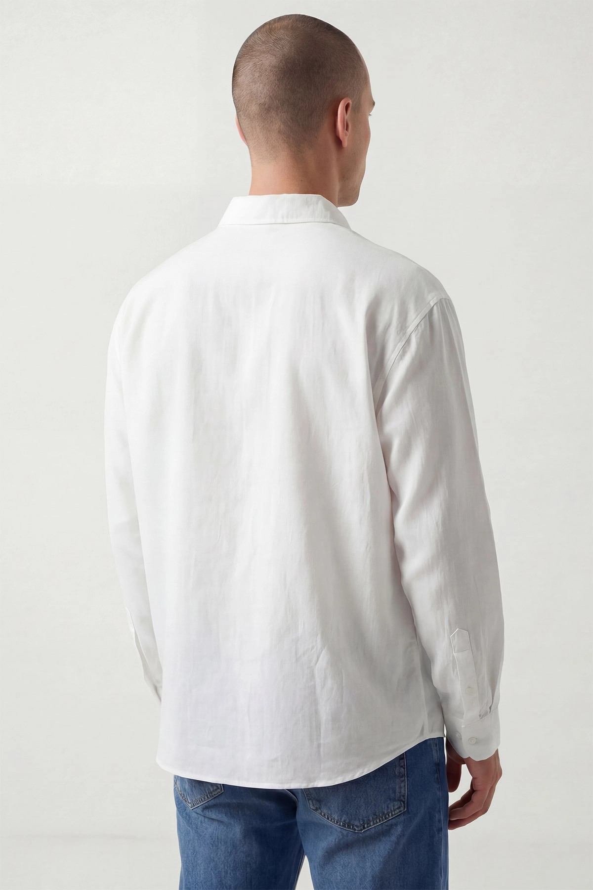 Beyaz Bambu Keten Oversize Erkek Gömlek 449842