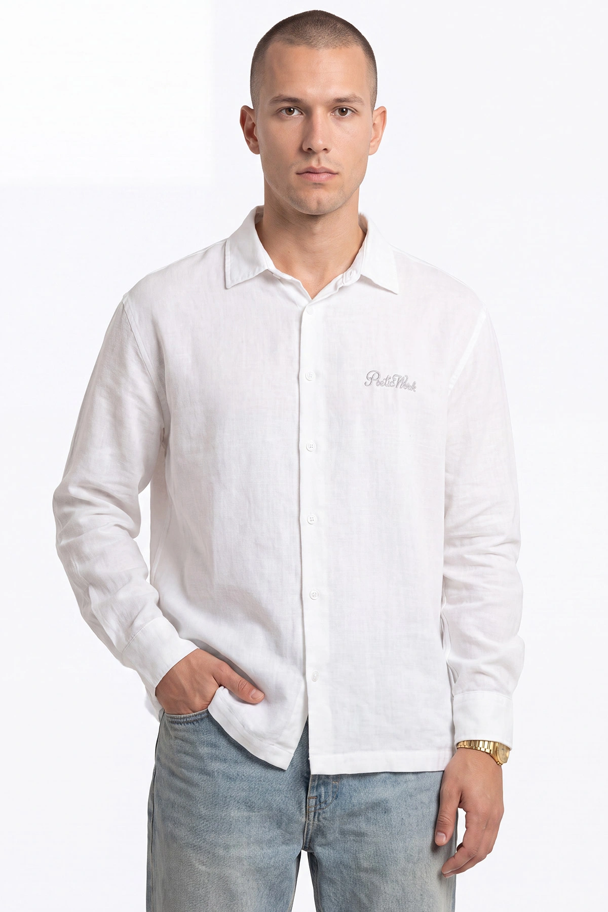 Beyaz Bambu Oversize Erkek Gömlek 471885