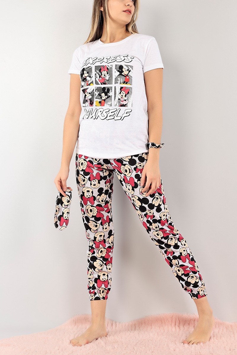 Beyaz Baskılı Bayan Pijama Takımı 108498