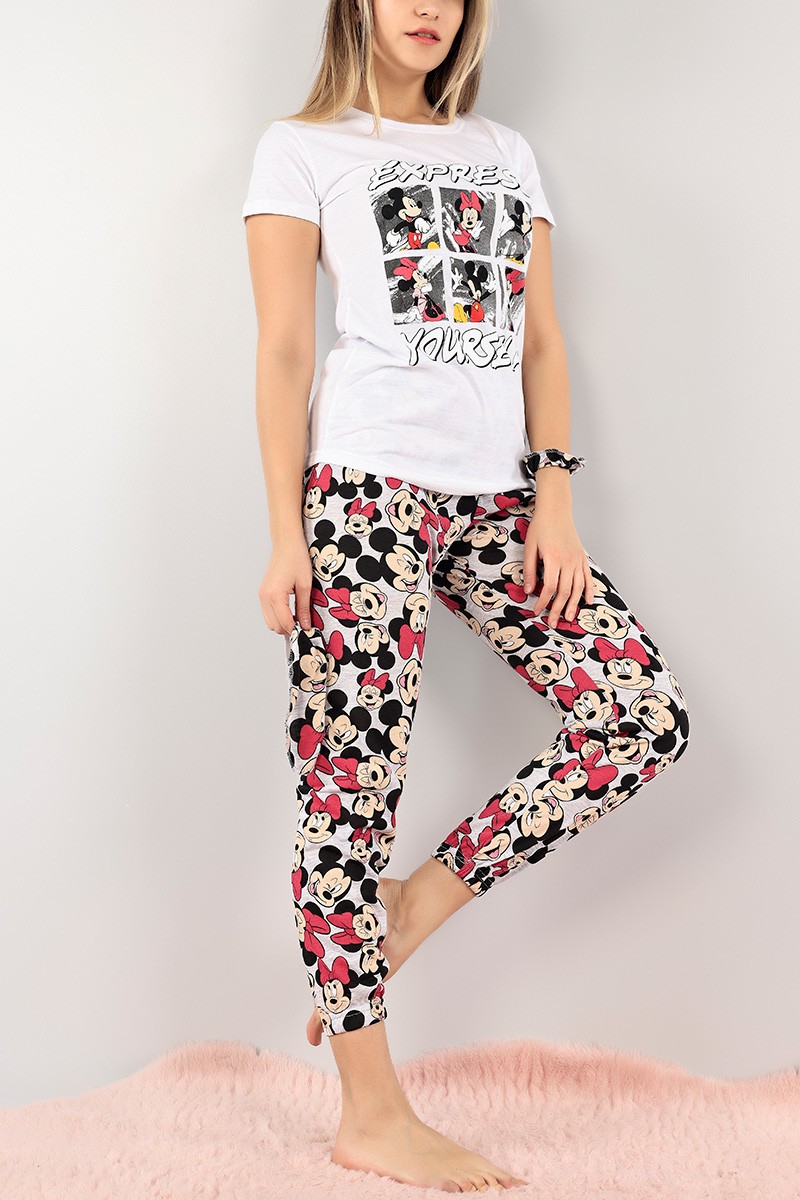 Beyaz Baskılı Bayan Pijama Takımı 108498