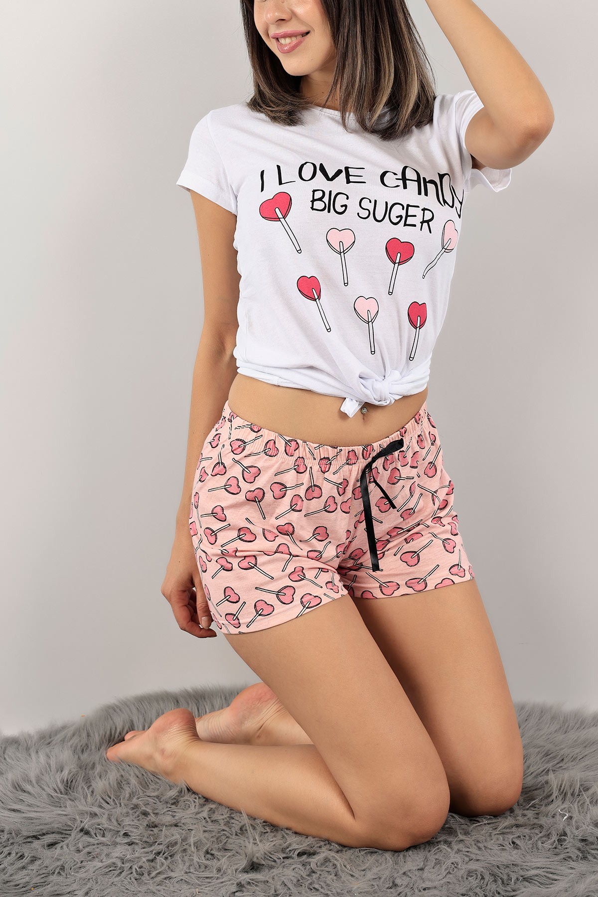 Beyaz Baskılı Bayan Pijama Takımı 125335