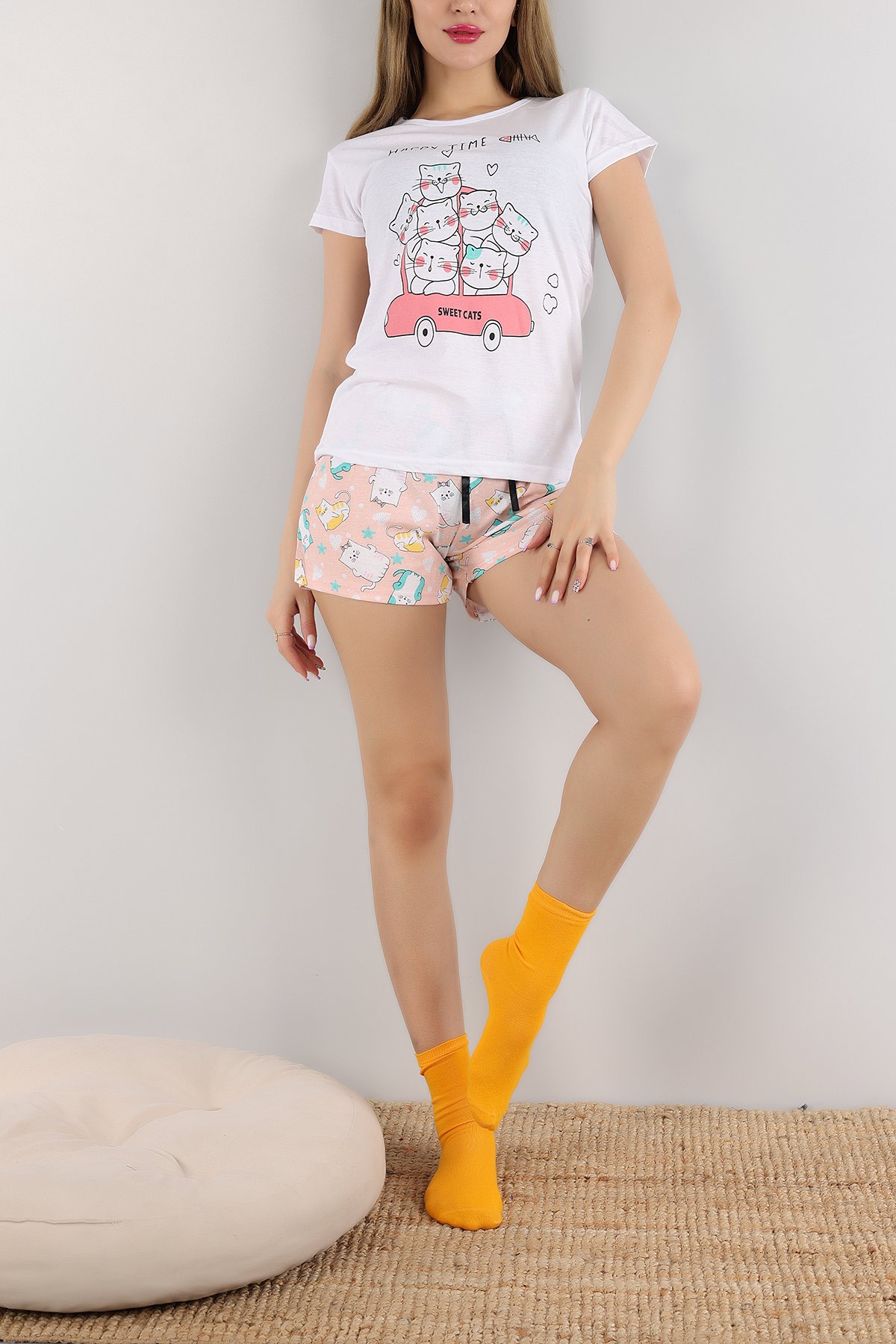 Beyaz Baskılı Bayan Pijama Takımı 165709
