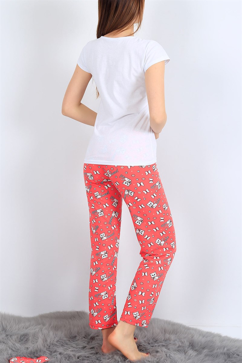 Beyaz Baskılı Bayan Pijama Takımı 27075B