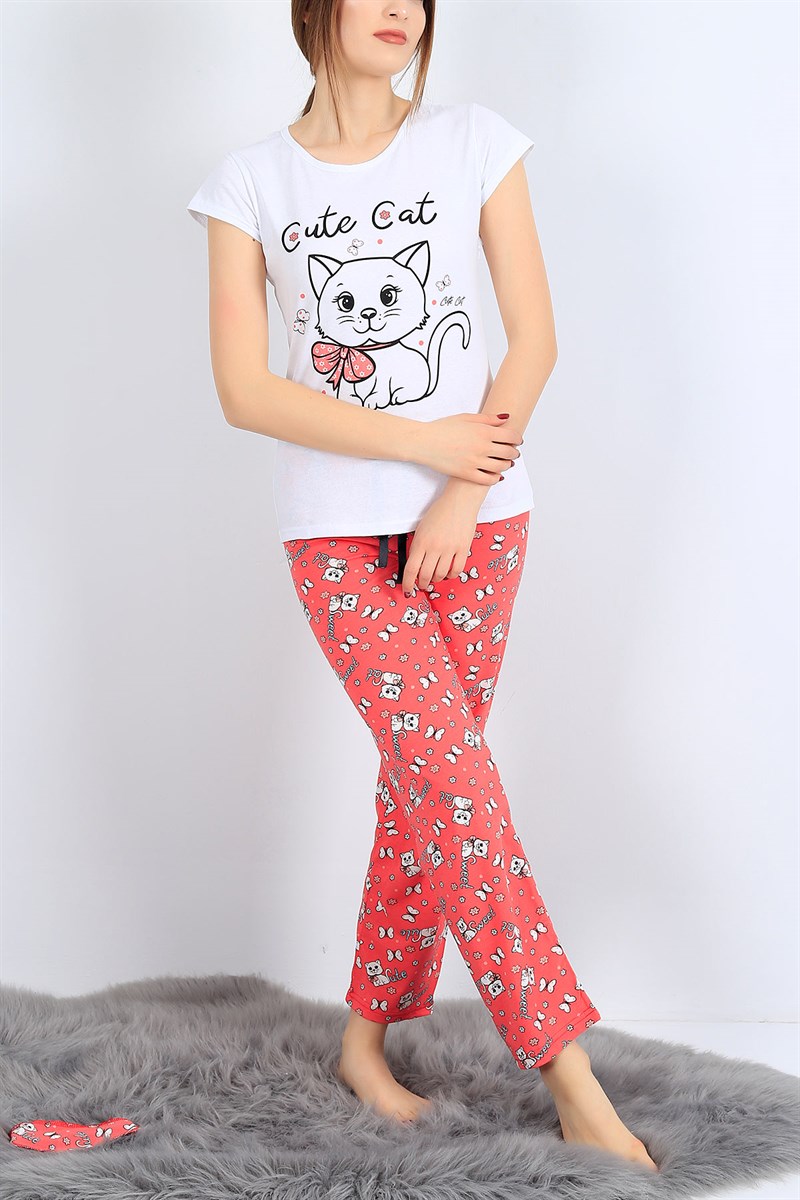 Beyaz Baskılı Bayan Pijama Takımı 27075B