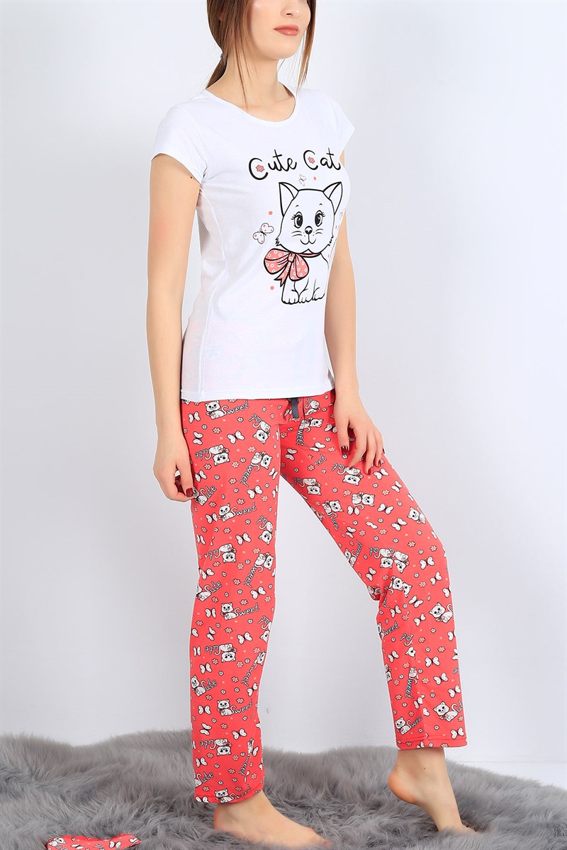 Beyaz Baskılı Bayan Pijama Takımı 27075B