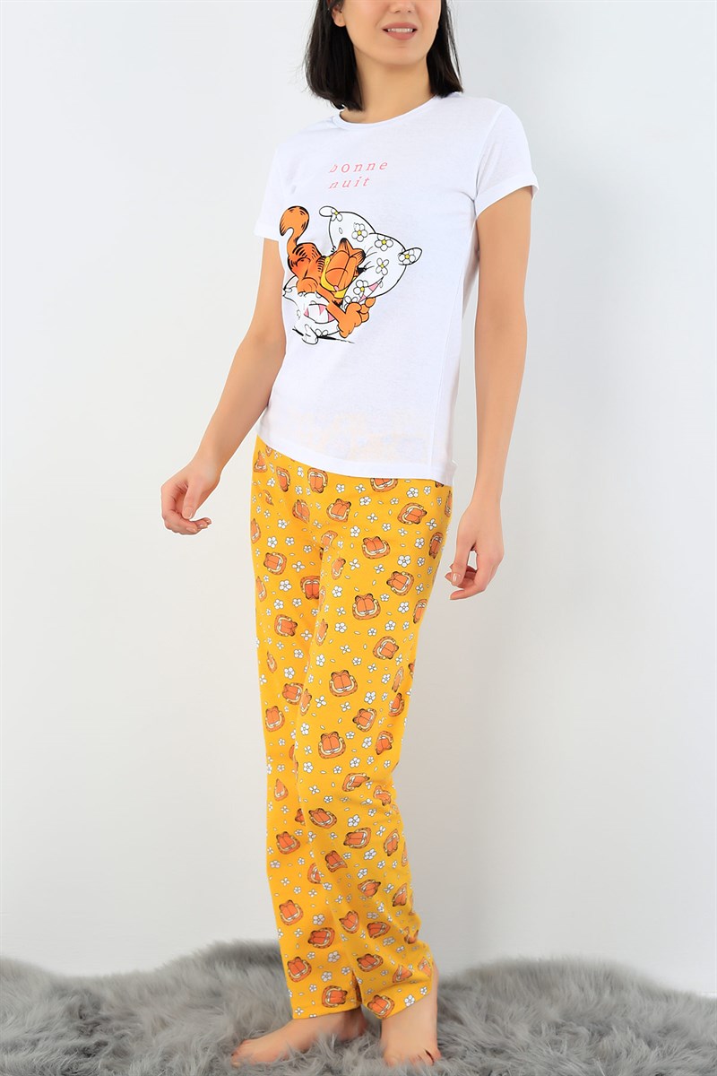 Beyaz Baskılı Bayan Pijama Takımı 29116B