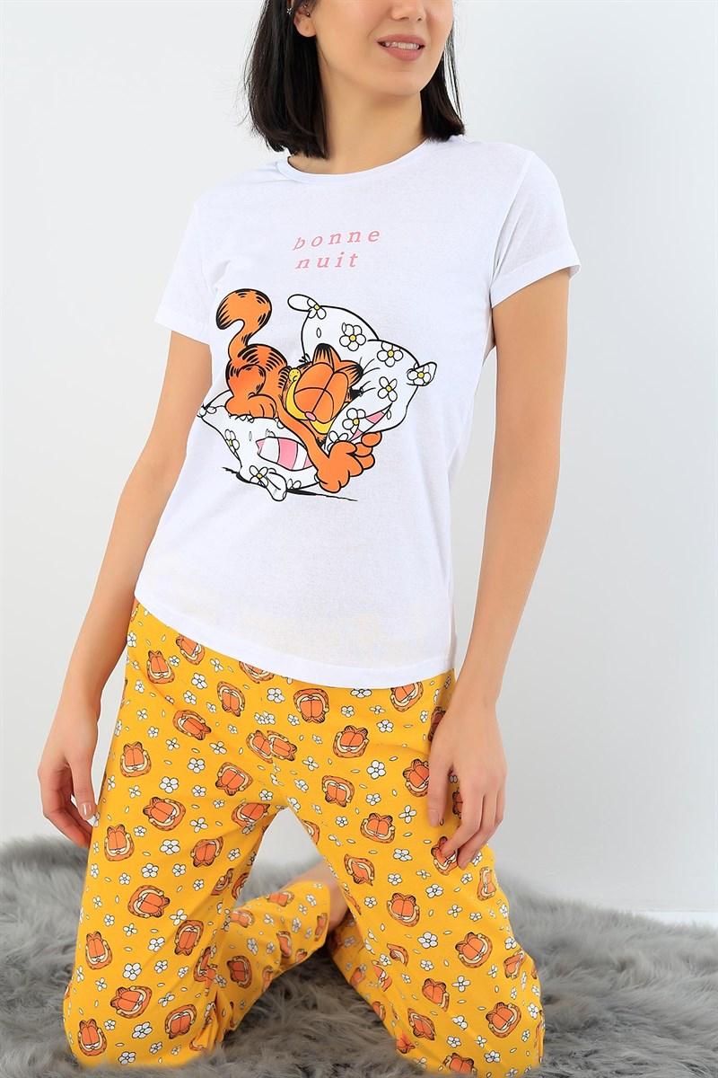 Beyaz Baskılı Bayan Pijama Takımı 29116B