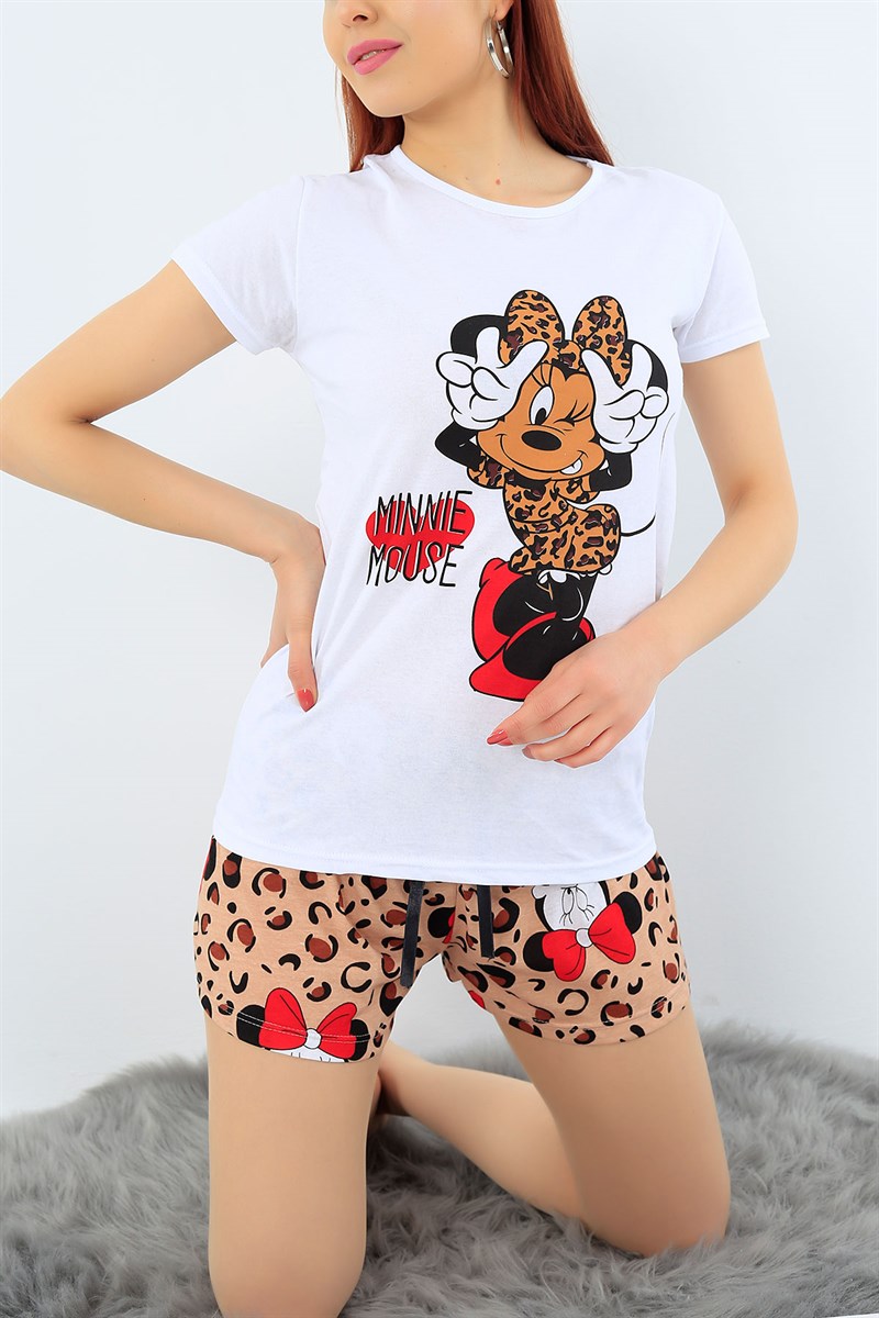 Beyaz Baskılı Bayan Pijama Takımı 31315
