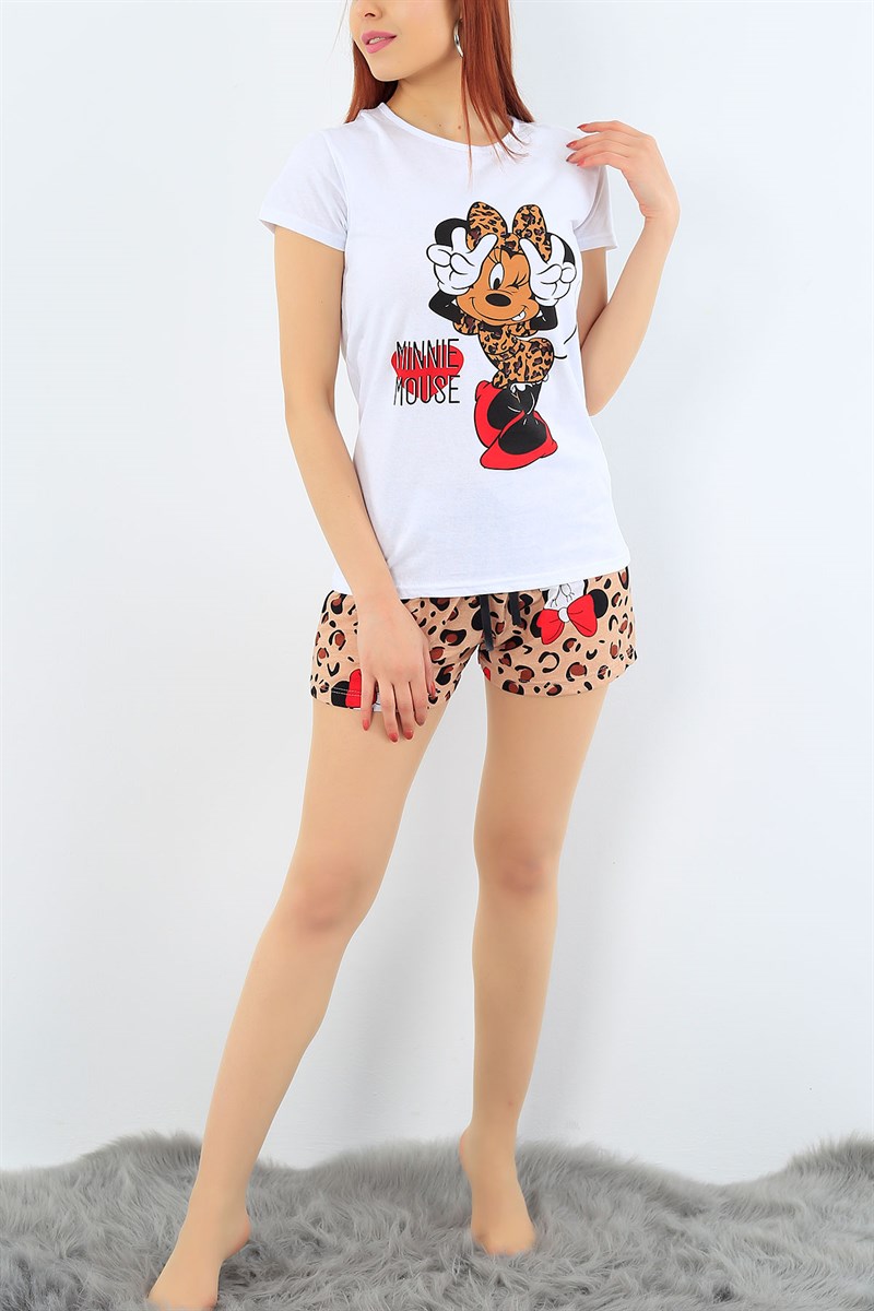Beyaz Baskılı Bayan Pijama Takımı 31315