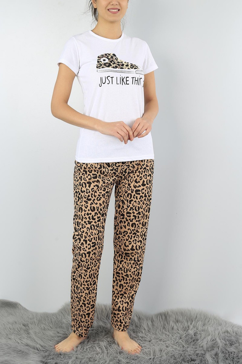 Beyaz Baskılı Bayan Pijama Takımı 52033