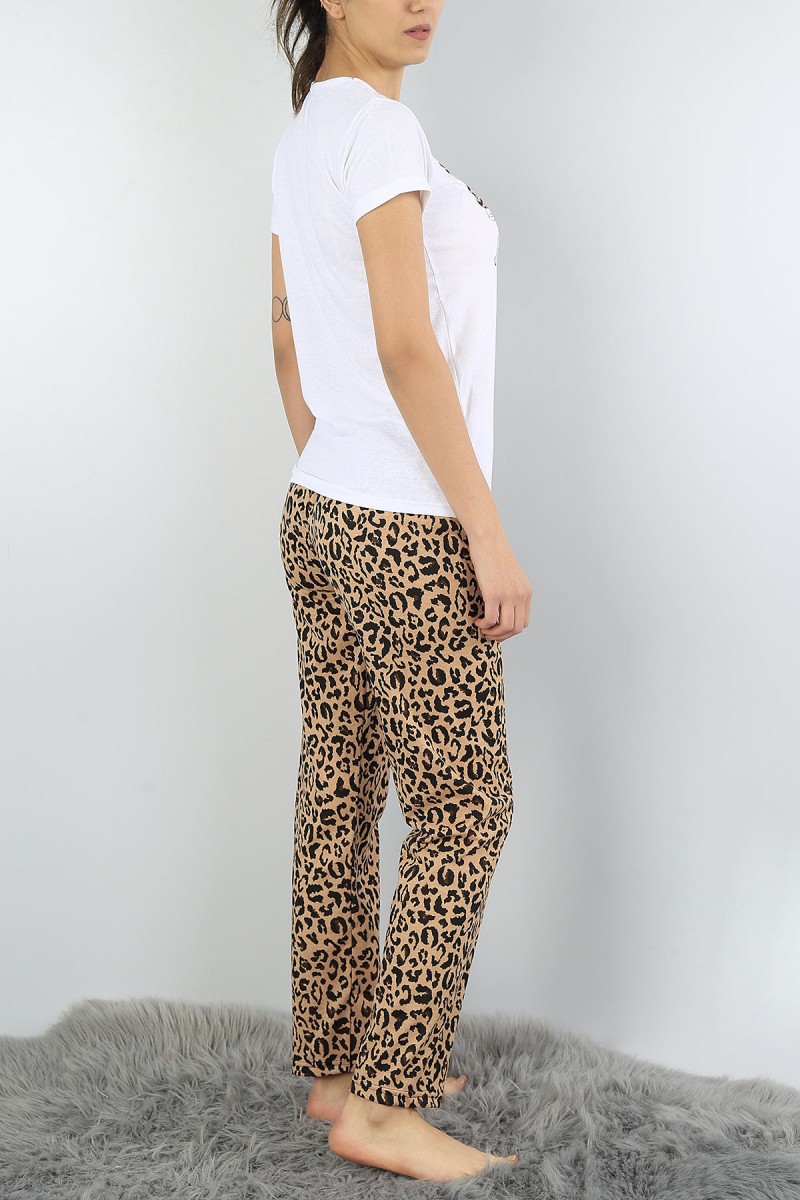 Beyaz Baskılı Bayan Pijama Takımı 52033