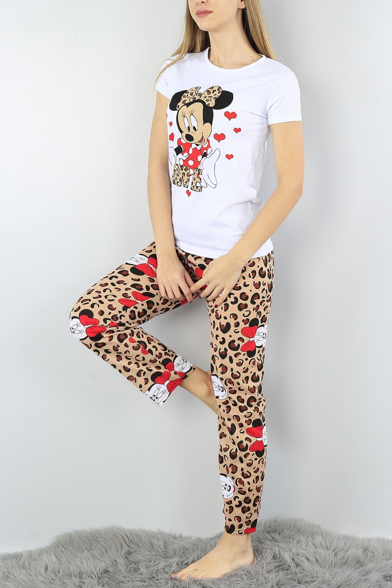 Beyaz Baskılı Bayan Pijama Takımı 52161