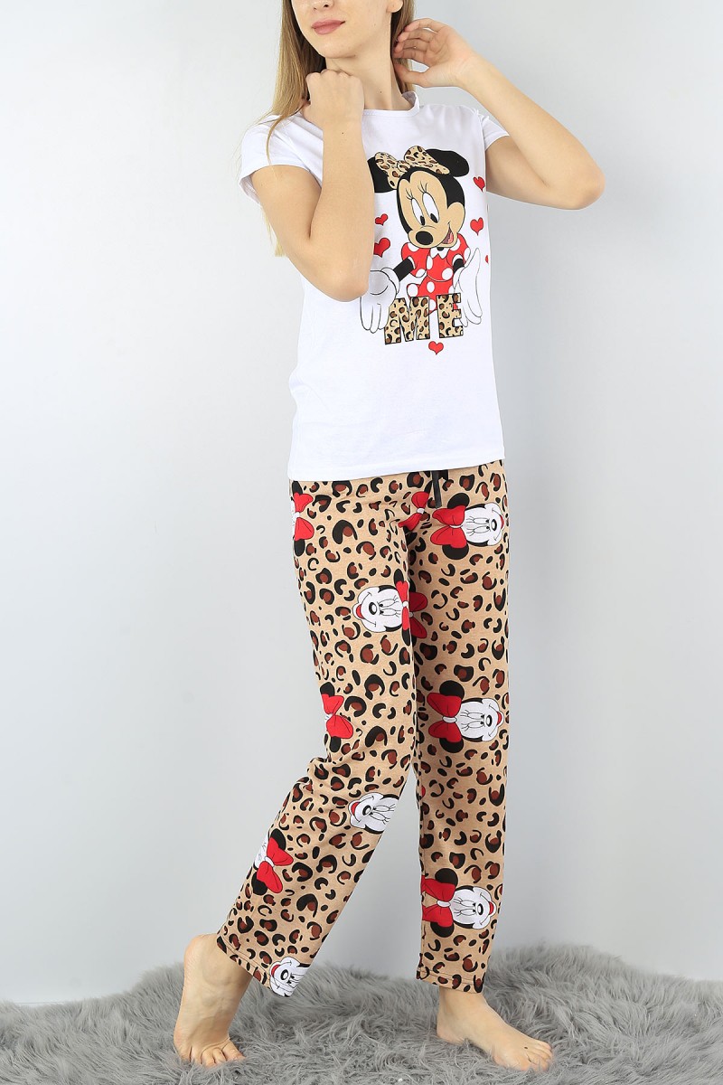 Beyaz Baskılı Bayan Pijama Takımı 52161